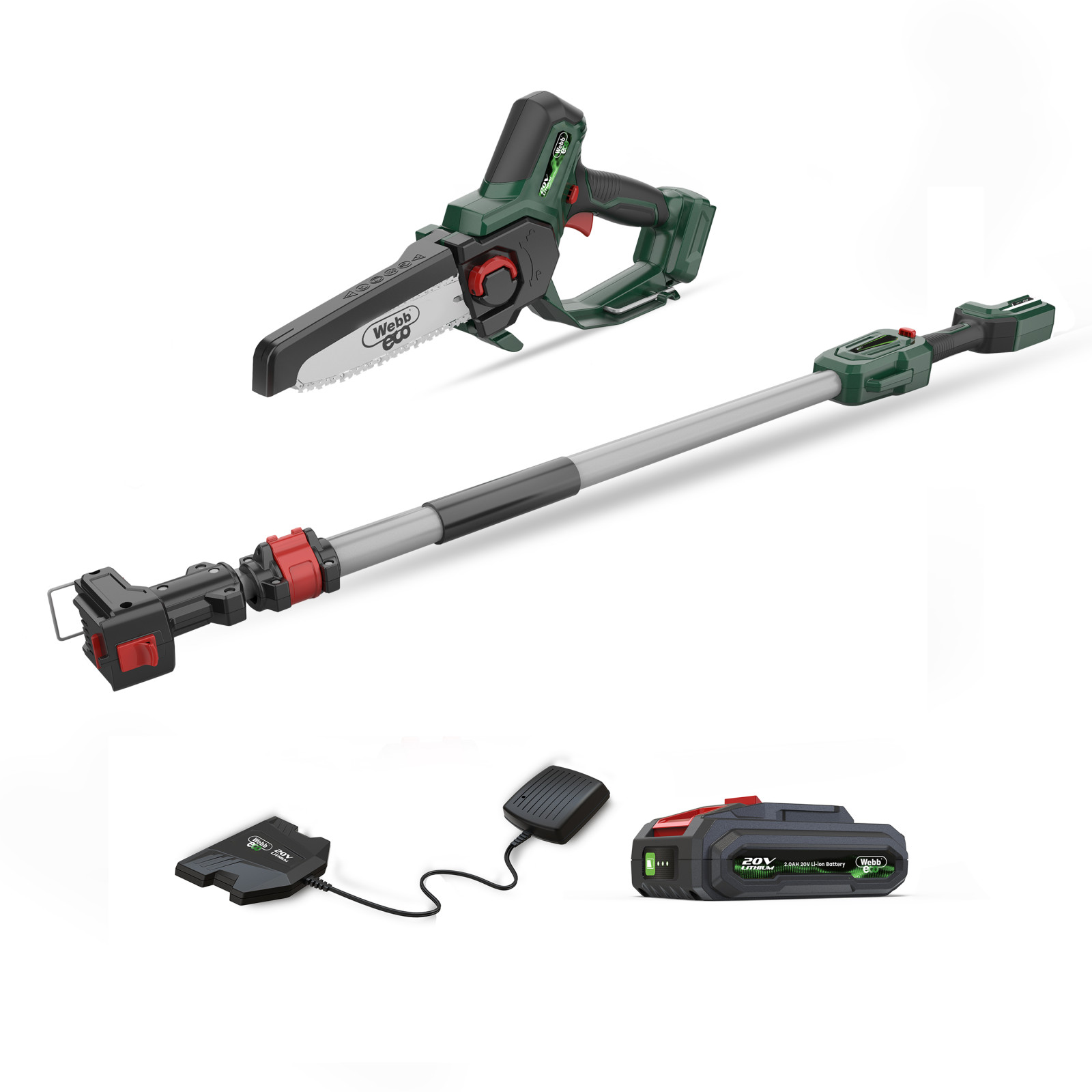 Webb 20V 15cm (6") Cordless Pruning Saw with Extension Pole (2Ah Battery & Charger)