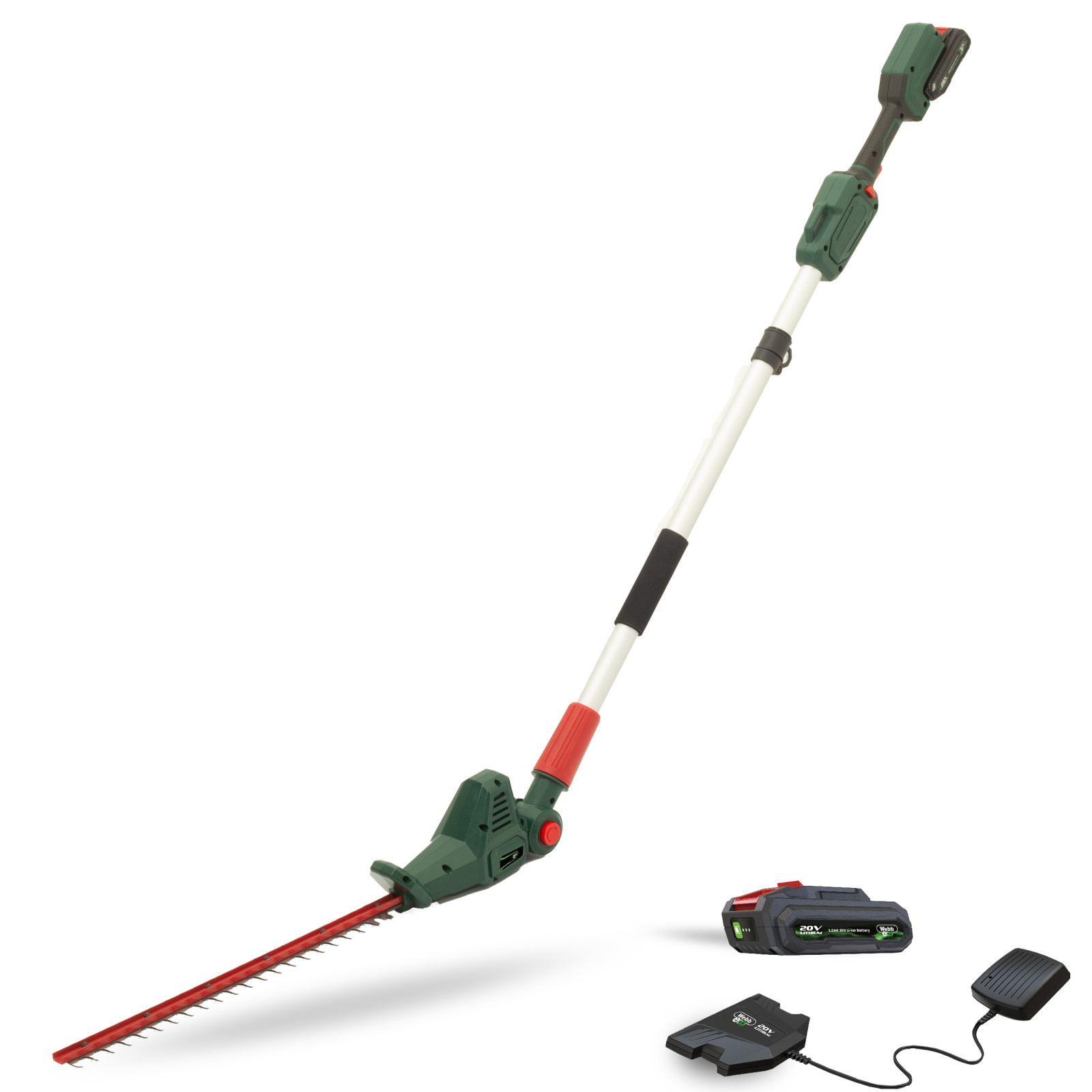 Webb 20V 50cm (20") Cordless Long Reach Hedge Trimmer (2Ah Battery & Charger)