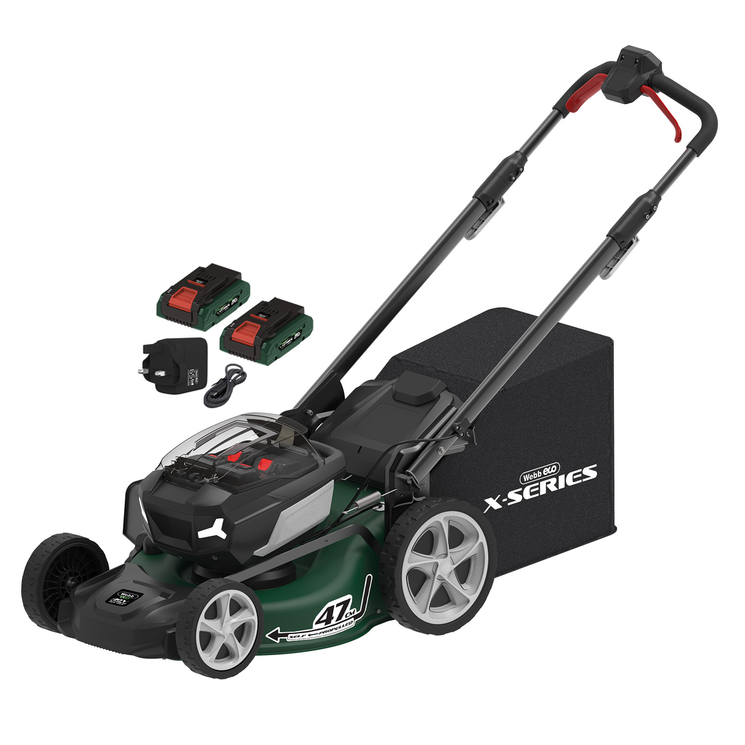 Webb 40V (2 x 20V) 47cm (19") Brushless Self-Propelled Lawnmower (2 x 4Ah Batteries & Charger)