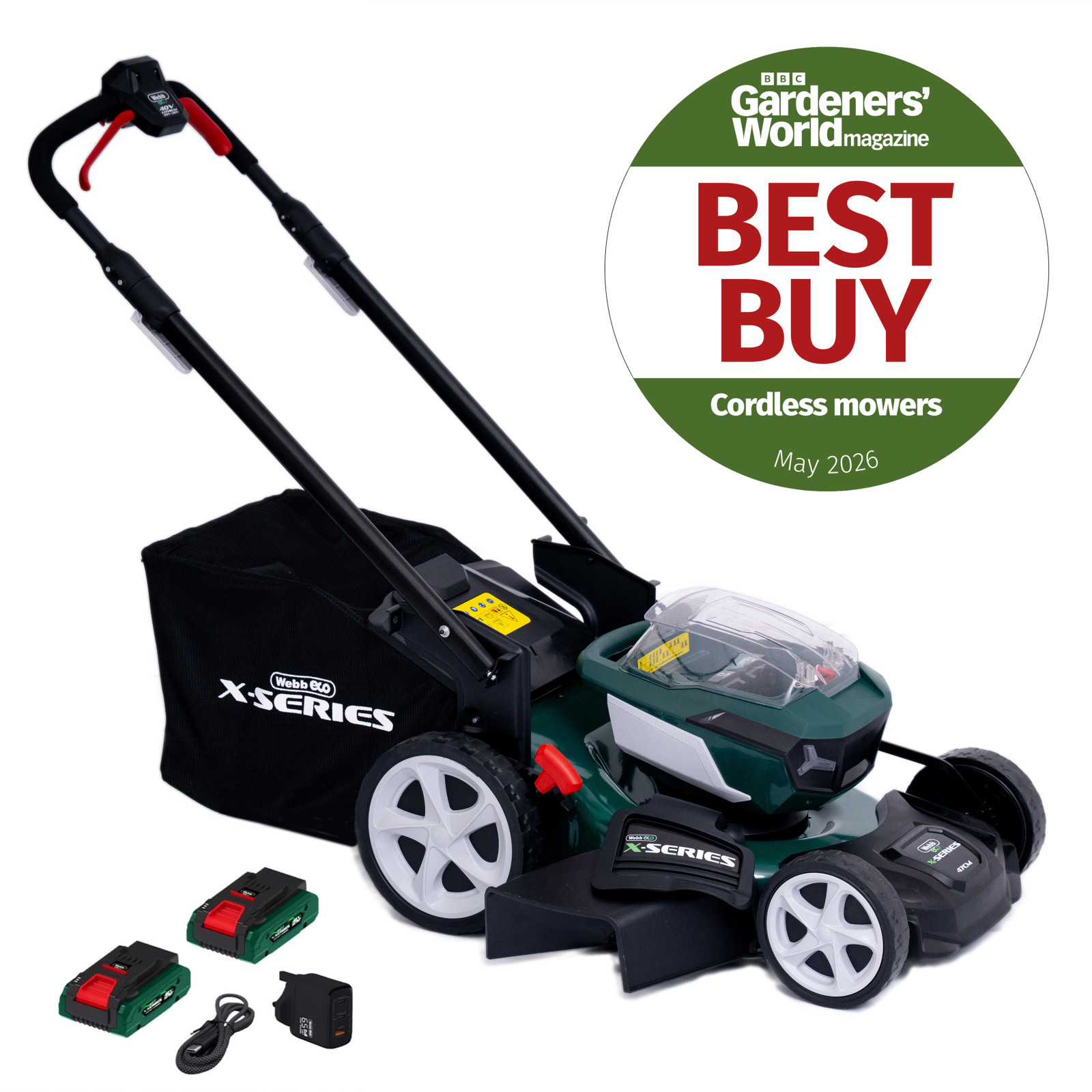 Webb 40V (2 x 20V) 47cm (19") Brushless Self-Propelled Lawnmower (2 x 4Ah Batteries & Charger)